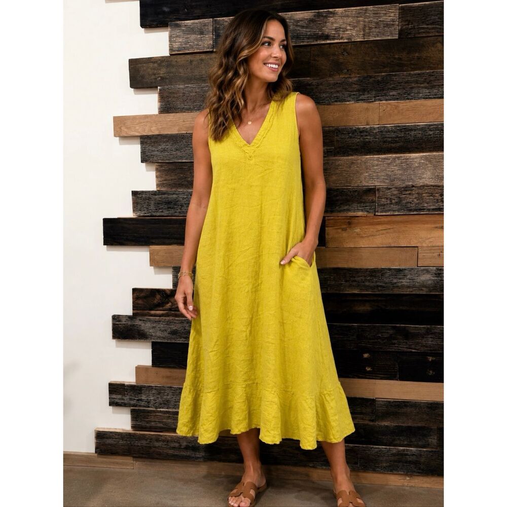 Francesca Bettini maxi linen dress boho lagenlook no pockets Italy size Large